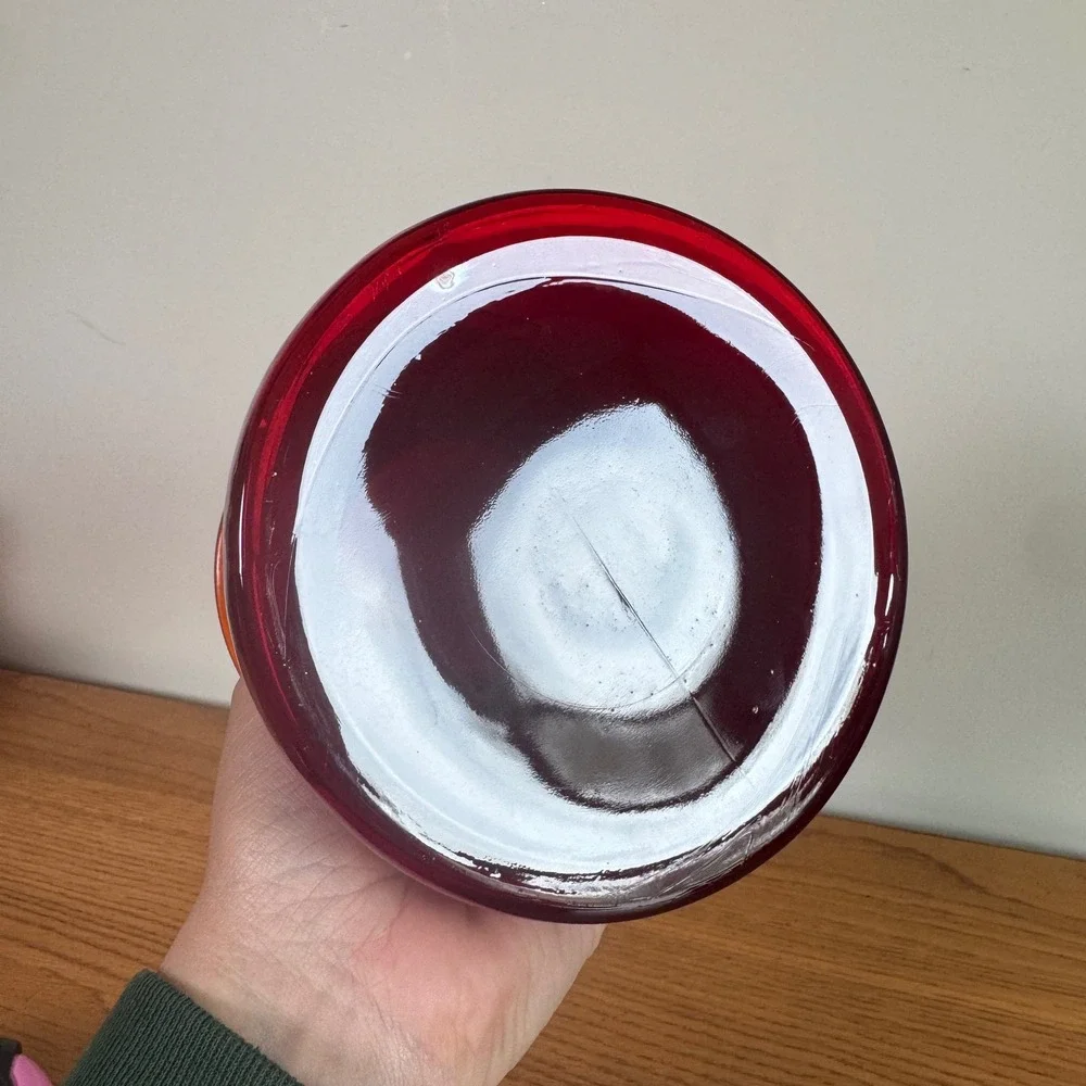 Vintage Ruby Red Glass Hourglass Vase MCM Art Glass‎